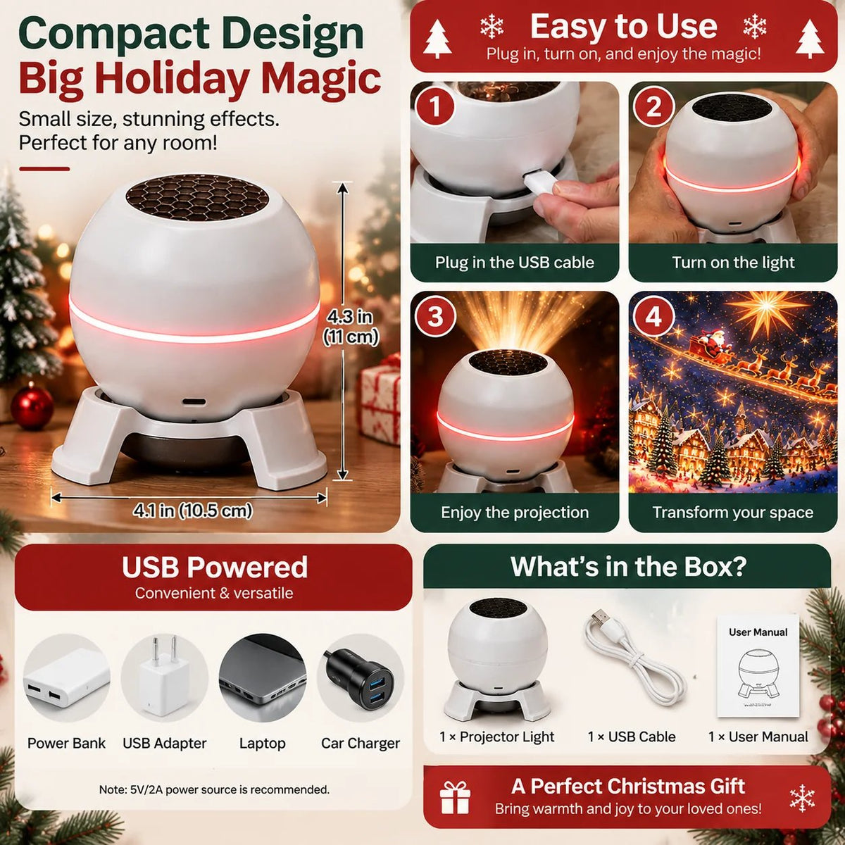 🎄 Christmas Projection Light ✨ Bring the Holiday Magic Home