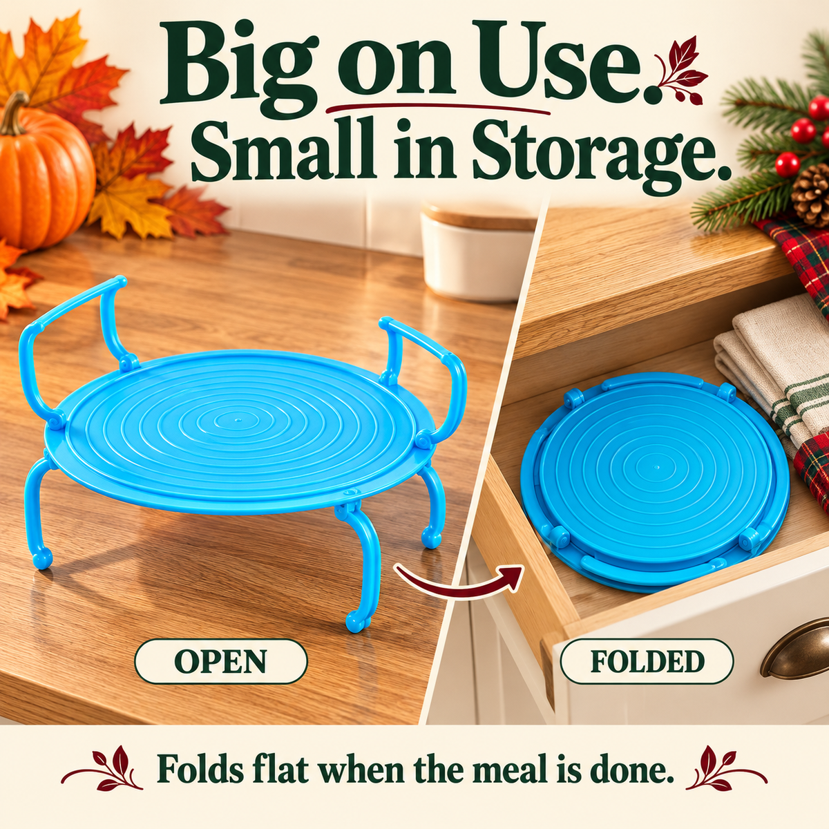 🦃 More Room for Holiday Favorites 🎄 Make space for a second dish. Fold flat when done.