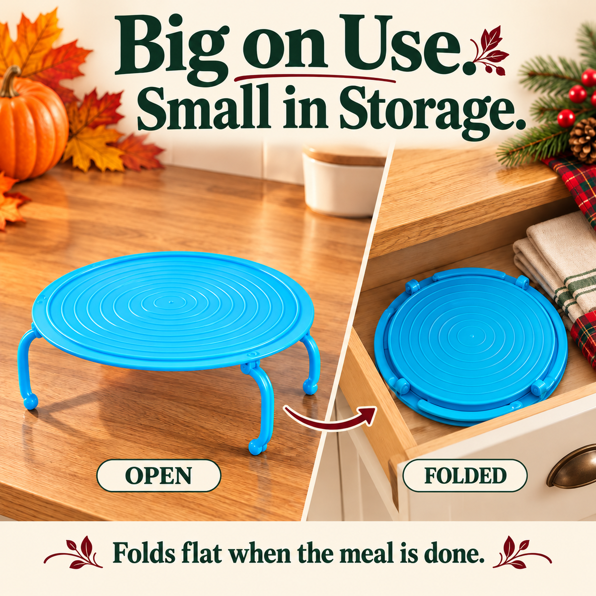 🦃 More Room for Holiday Favorites 🎄 Make space for a second dish. Fold flat when done.