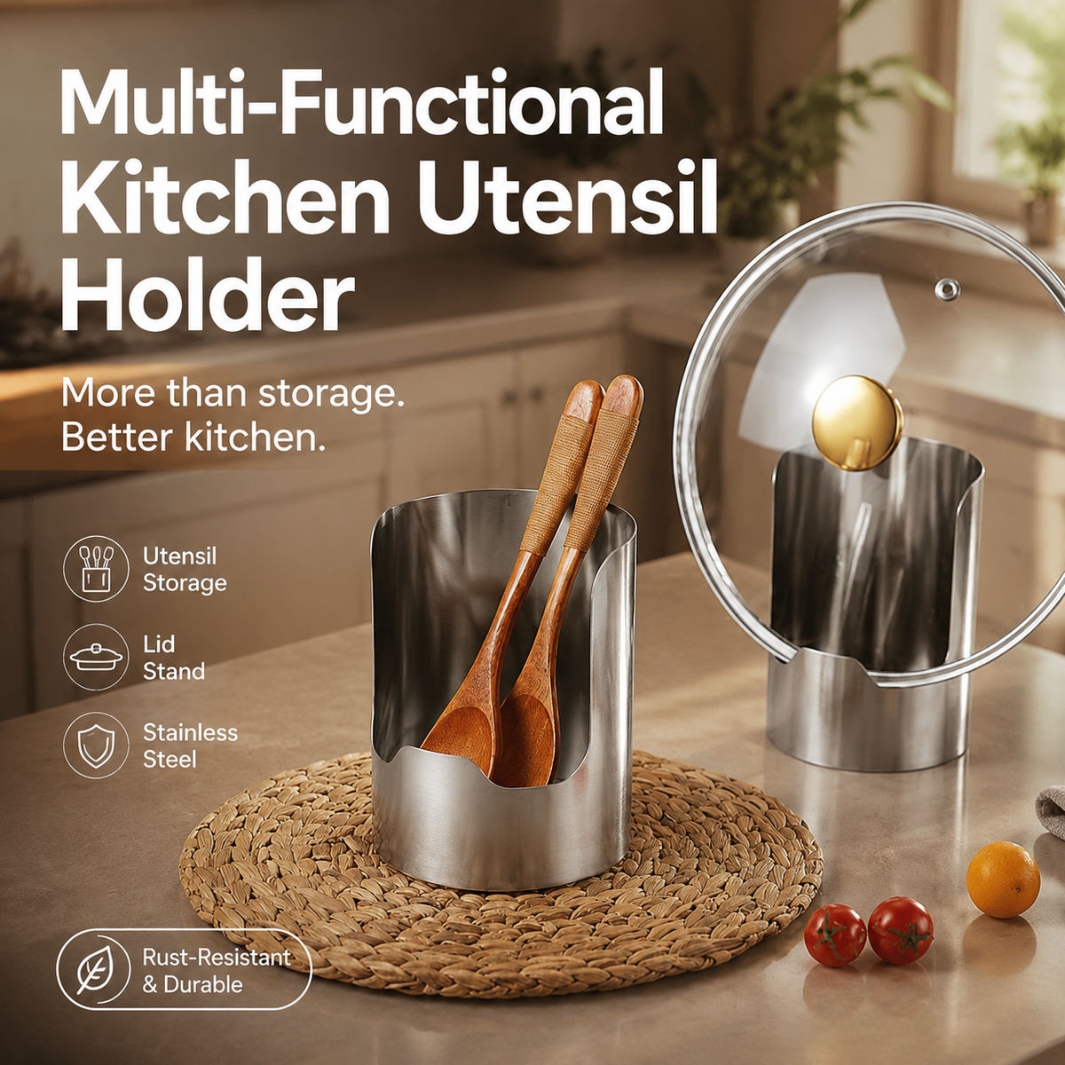🔥40%-50% OFF🍳2-in-1 Stainless Steel Utensil & Lid Organizer