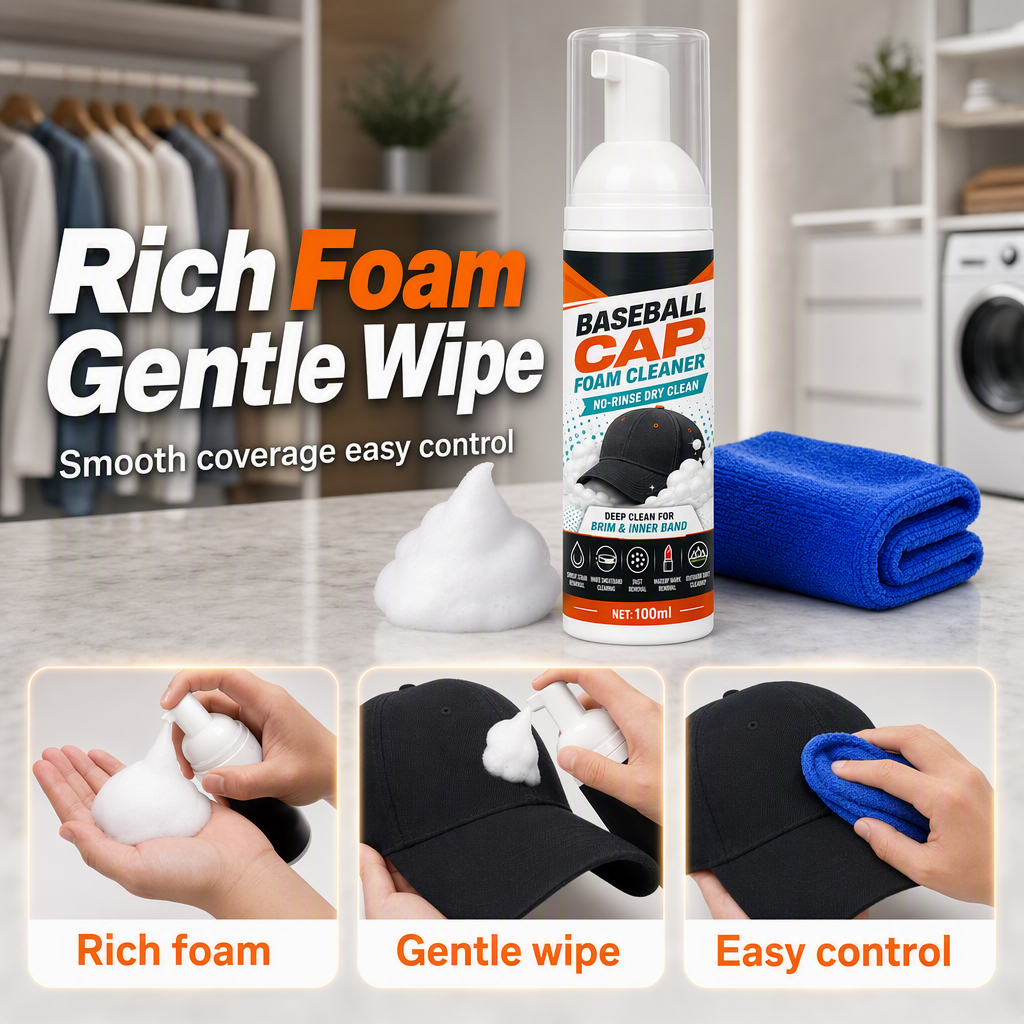 🧢 CHOOSE YOUR CAP CARE KIT  Keep your favorite caps looking fresh — without a full wash.  Each kit includes a No-Rinse Cap Foam Cleaner + Microfiber Cleaning Cloth.✨